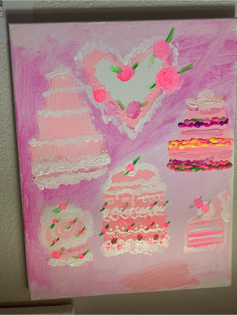Pink Heart & Cakes Canvas Art - Decorative Home Art